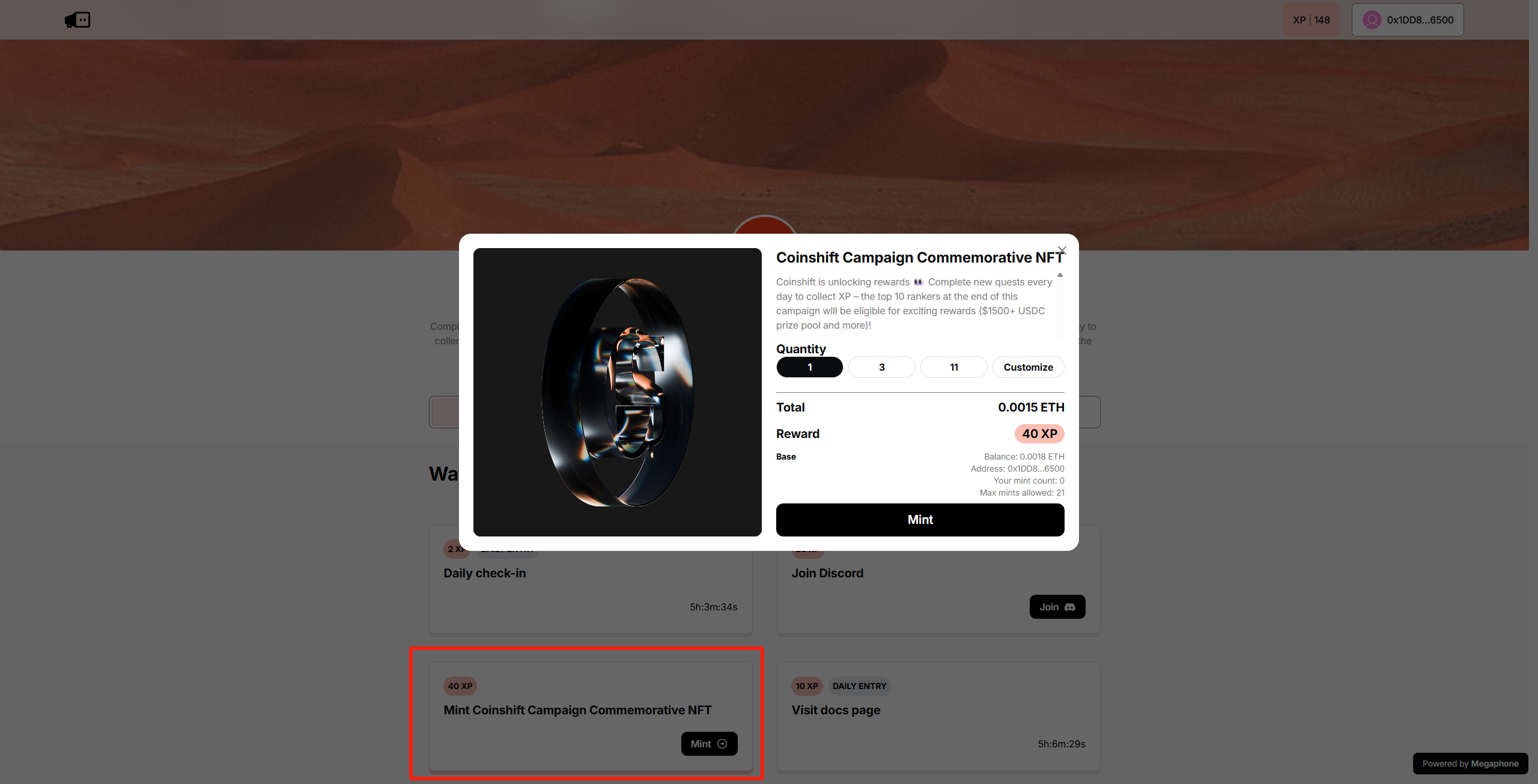 猴嘻空投工具 · ${Coinshift 铸造NFT}