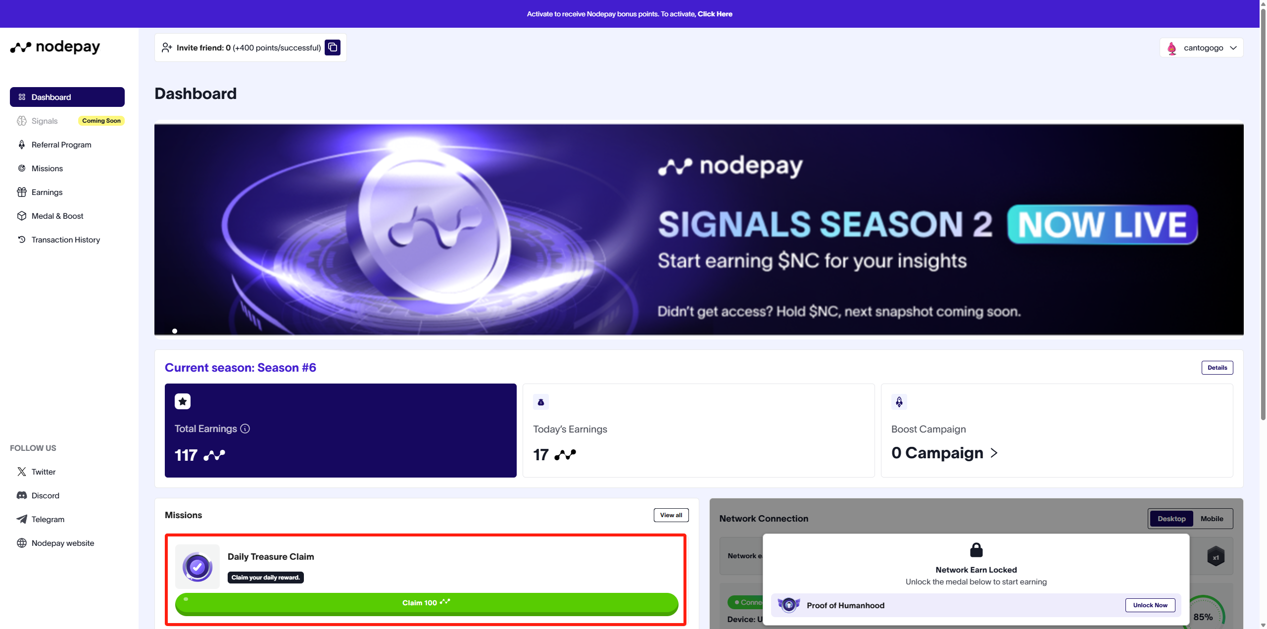 猴嘻自动撸空投 Nodepay · 签到