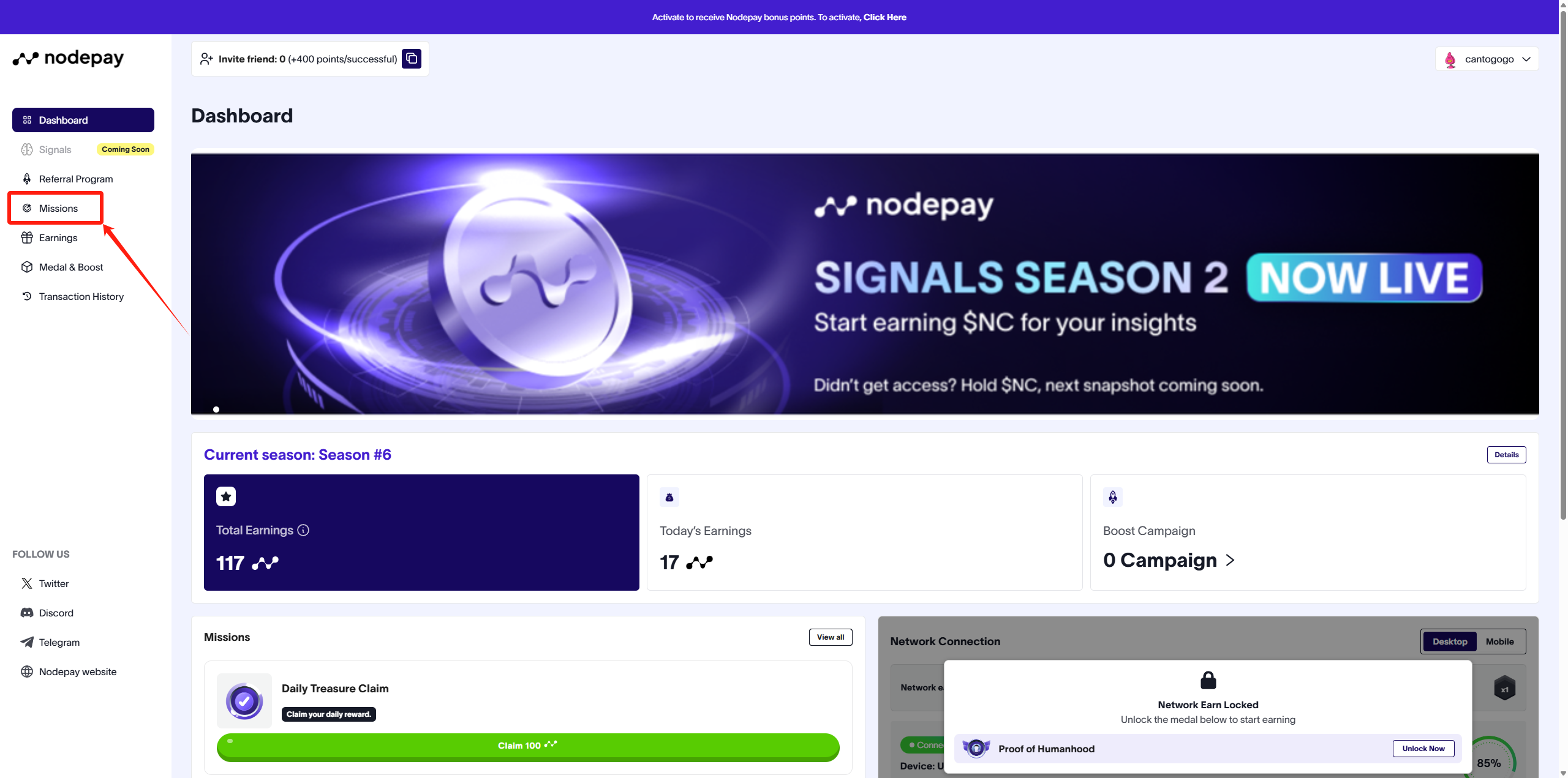 猴嘻自动撸空投 Nodepay · 任务