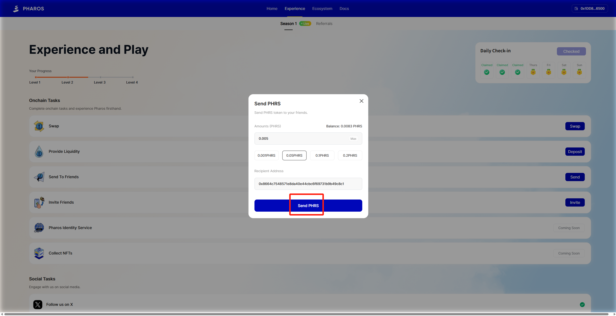 猴嘻空投工具 · Pharos Network send确认